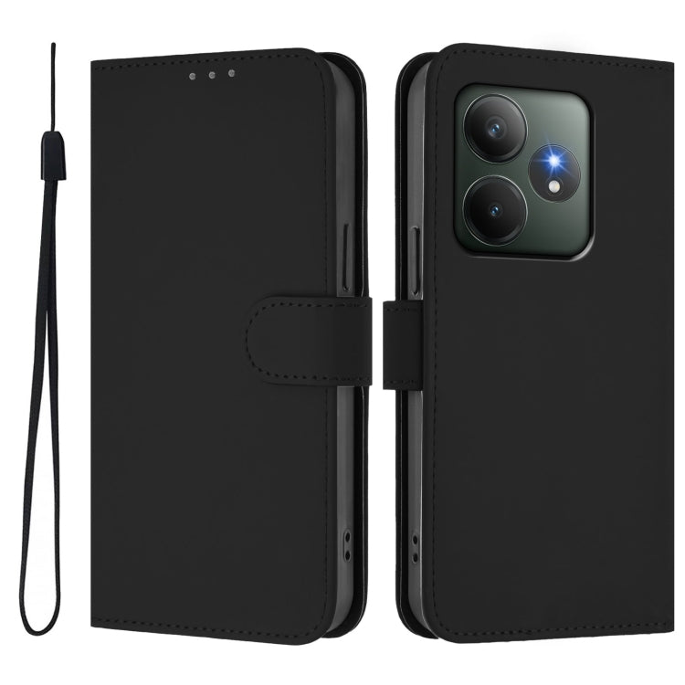 For Realme GT 6 5G Global Skin Feel Solid Color Leather Phone Case with Lanyard