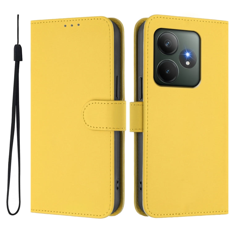 For Realme GT 6 5G Global Skin Feel Solid Color Leather Phone Case with Lanyard