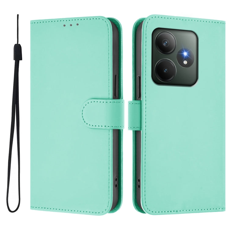 For Realme GT 6 5G Global Skin Feel Solid Color Leather Phone Case with Lanyard