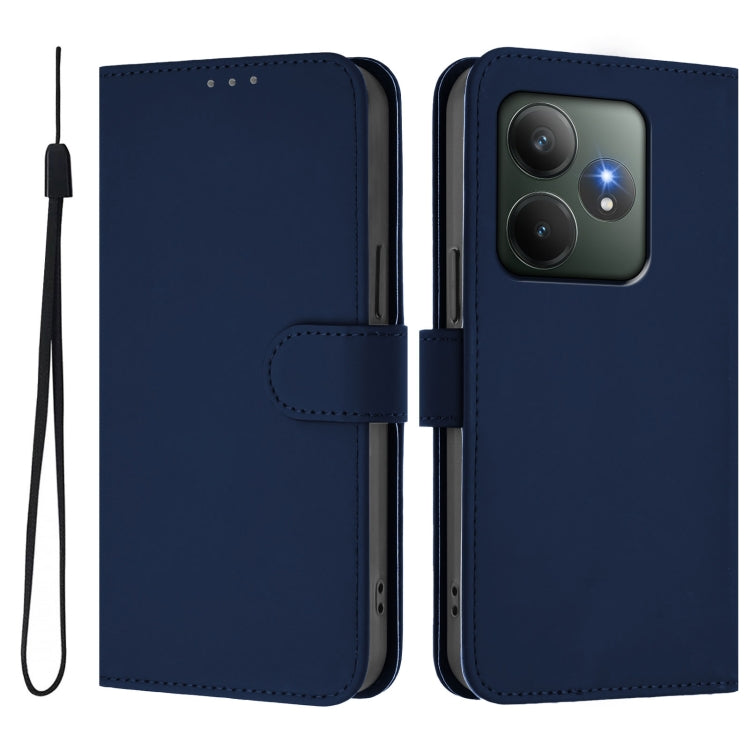 For Realme GT 6 5G Global Skin Feel Solid Color Leather Phone Case with Lanyard