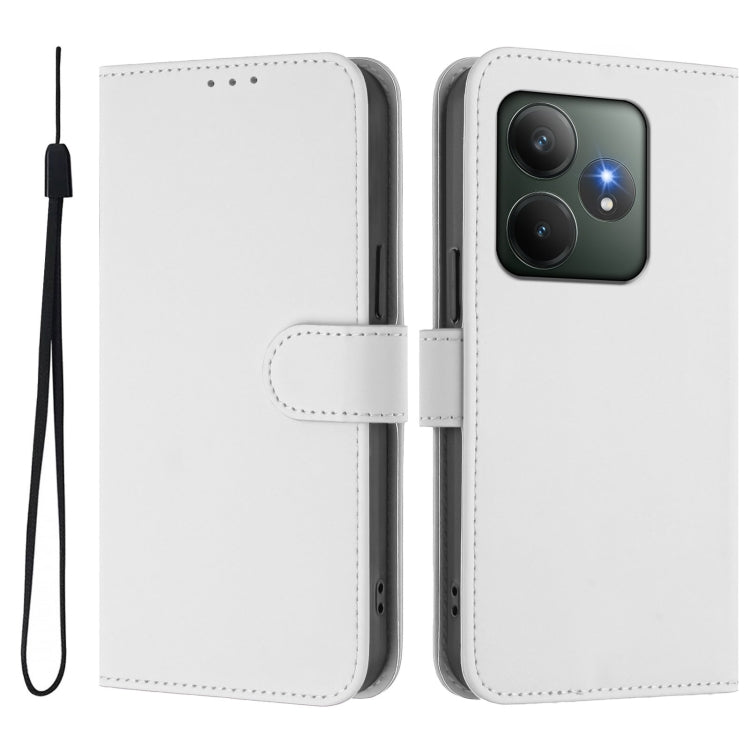 For Realme GT 6 5G Global Skin Feel Solid Color Leather Phone Case with Lanyard