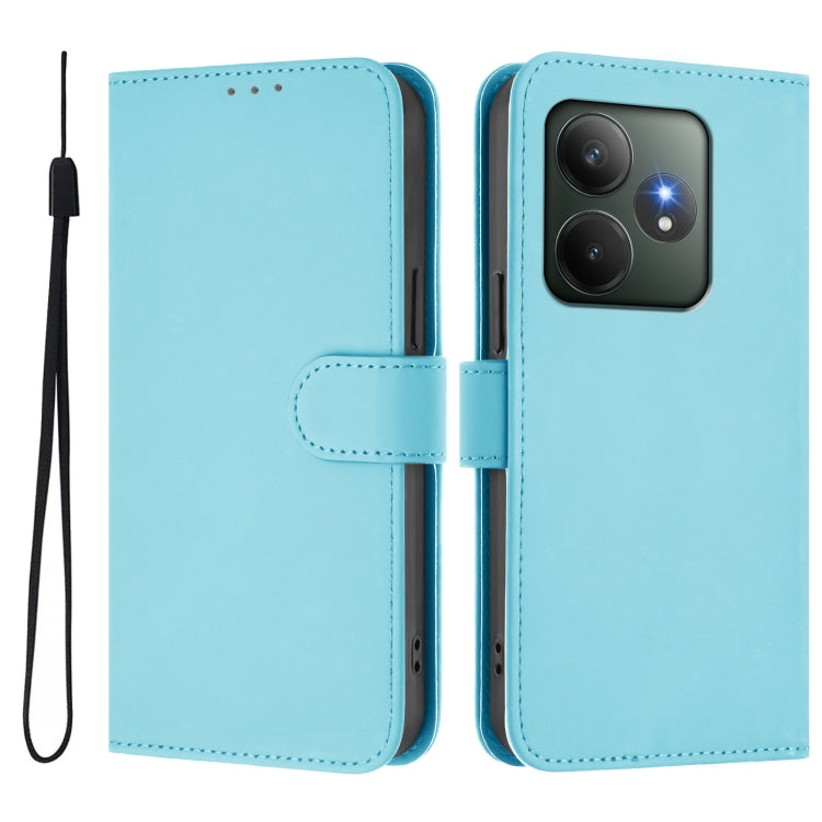 For Realme GT 6 5G Global Skin Feel Solid Color Leather Phone Case with Lanyard