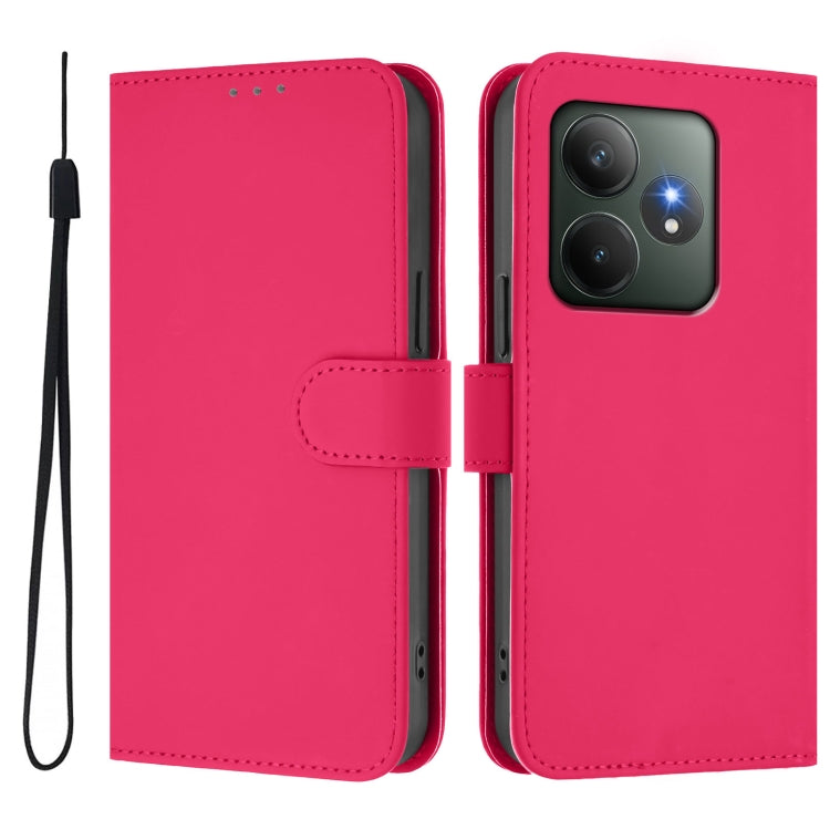 For Realme GT 6 5G Global Skin Feel Solid Color Leather Phone Case with Lanyard