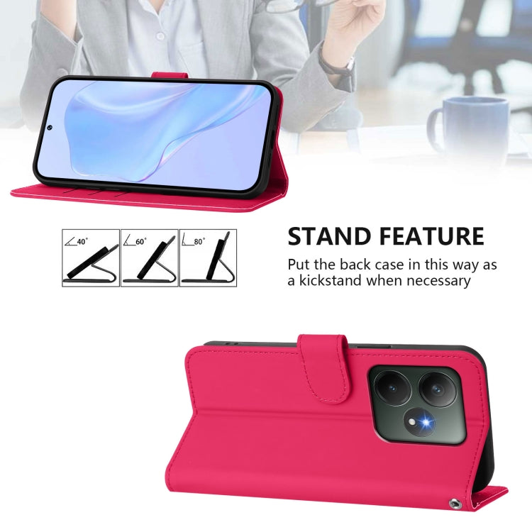 For Realme GT 6 5G Global Skin Feel Solid Color Leather Phone Case with Lanyard