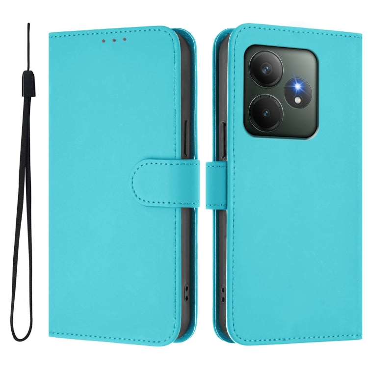 For Realme GT 6 5G Global Skin Feel Solid Color Leather Phone Case with Lanyard