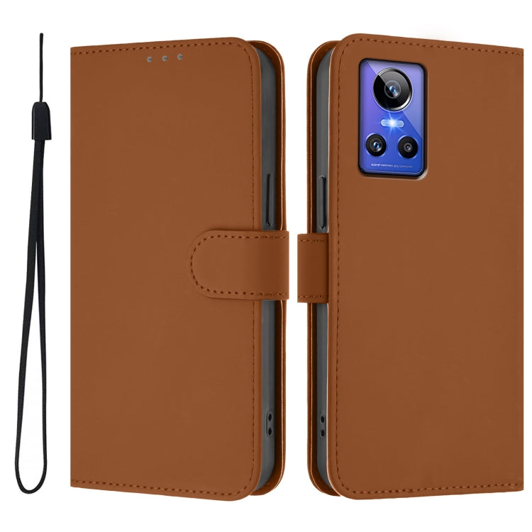 For Realme GT Neo 3 Skin Feel Solid Color Leather Phone Case with Lanyard