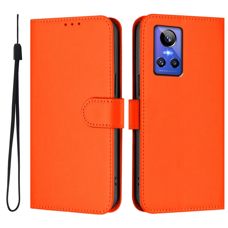 For Realme GT Neo 3 Skin Feel Solid Color Leather Phone Case with Lanyard
