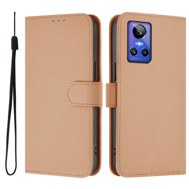 For Realme GT Neo 3 Skin Feel Solid Color Leather Phone Case with Lanyard