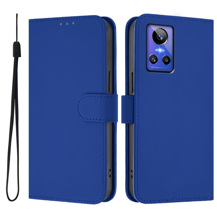 For Realme GT Neo 3 Skin Feel Solid Color Leather Phone Case with Lanyard