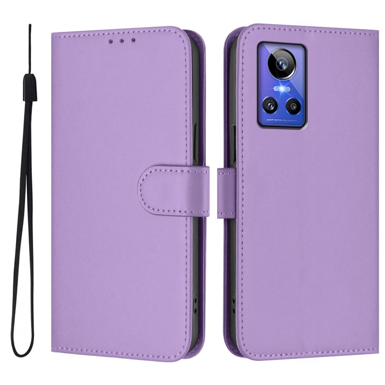 For Realme GT Neo 3 Skin Feel Solid Color Leather Phone Case with Lanyard