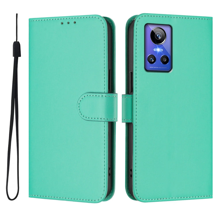 For Realme GT Neo 3 Skin Feel Solid Color Leather Phone Case with Lanyard