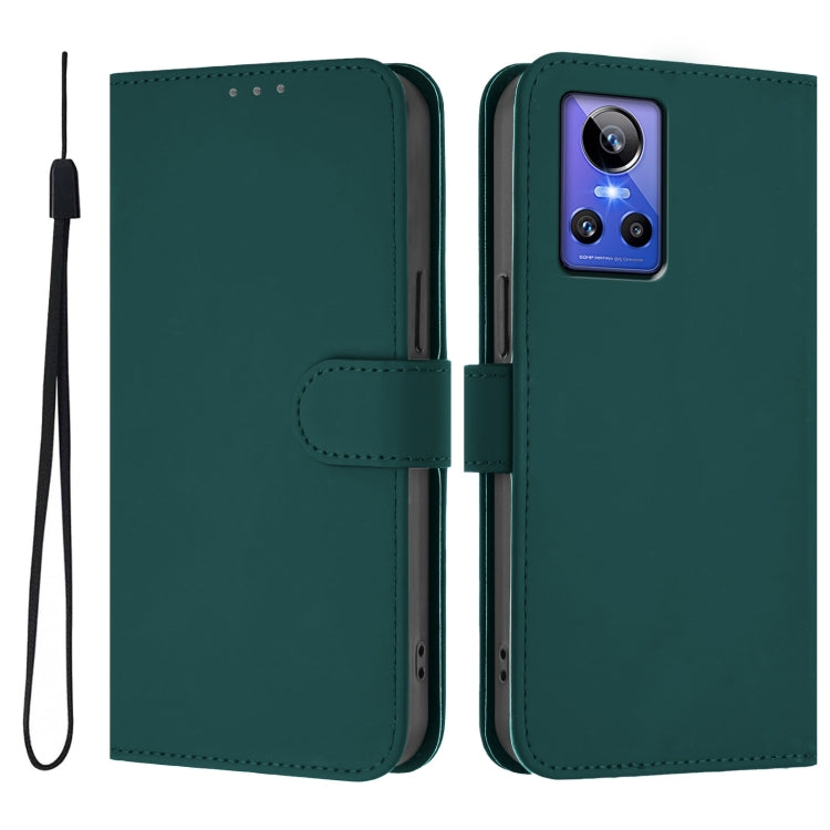 For Realme GT Neo 3 Skin Feel Solid Color Leather Phone Case with Lanyard