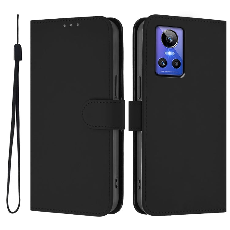 For Realme GT Neo 3 Skin Feel Solid Color Leather Phone Case with Lanyard