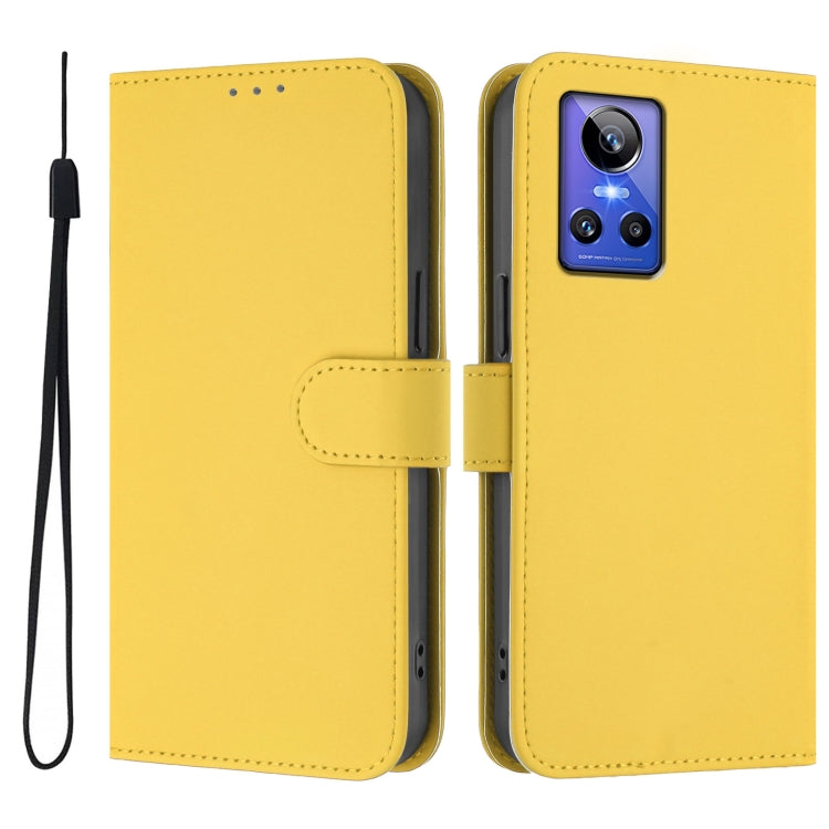 For Realme GT Neo 3 Skin Feel Solid Color Leather Phone Case with Lanyard