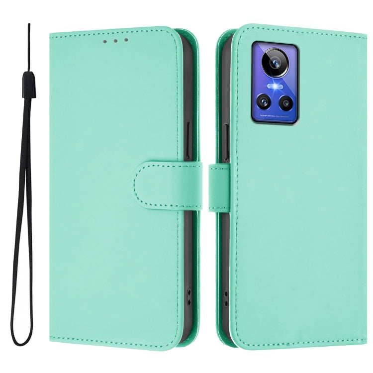 For Realme GT Neo 3 Skin Feel Solid Color Leather Phone Case with Lanyard