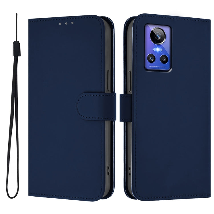 For Realme GT Neo 3 Skin Feel Solid Color Leather Phone Case with Lanyard