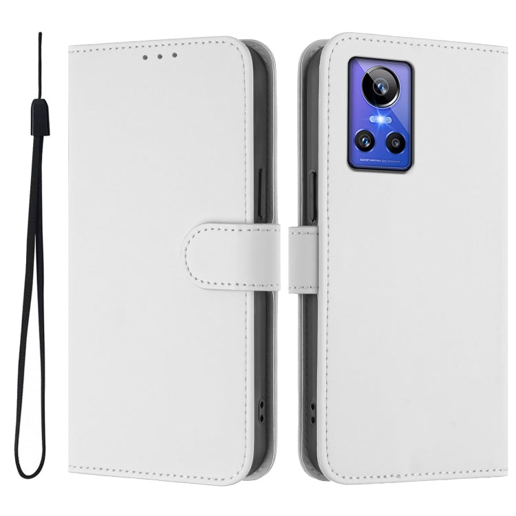 For Realme GT Neo 3 Skin Feel Solid Color Leather Phone Case with Lanyard