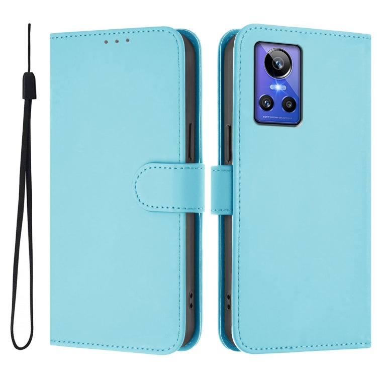 For Realme GT Neo 3 Skin Feel Solid Color Leather Phone Case with Lanyard