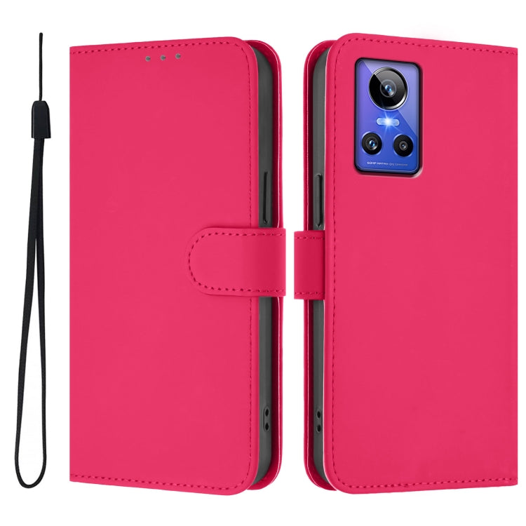 For Realme GT Neo 3 Skin Feel Solid Color Leather Phone Case with Lanyard