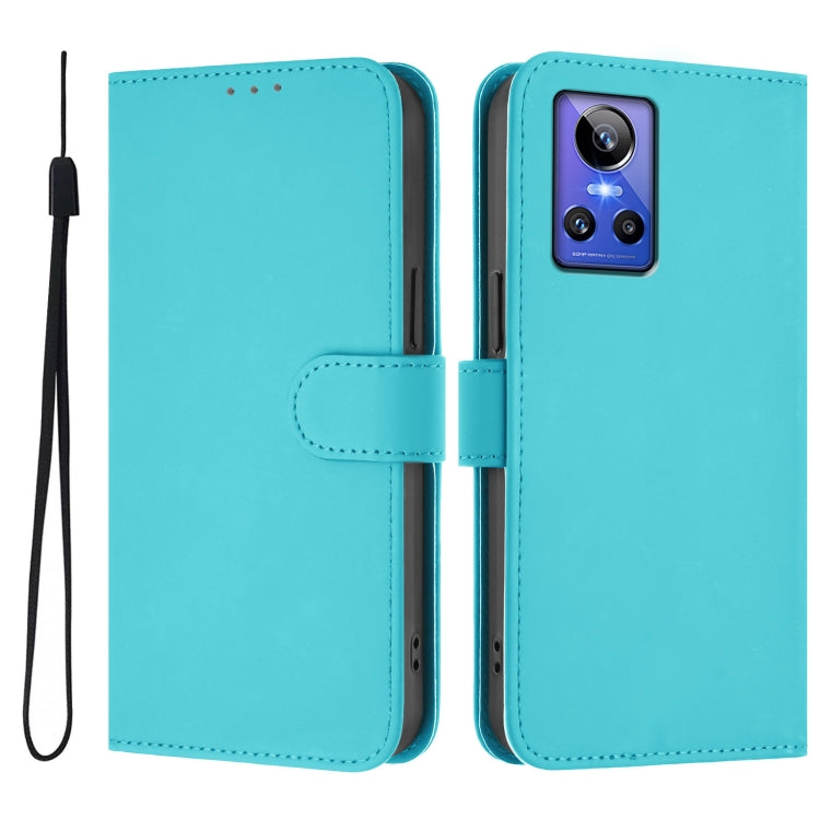 For Realme GT Neo 3 Skin Feel Solid Color Leather Phone Case with Lanyard