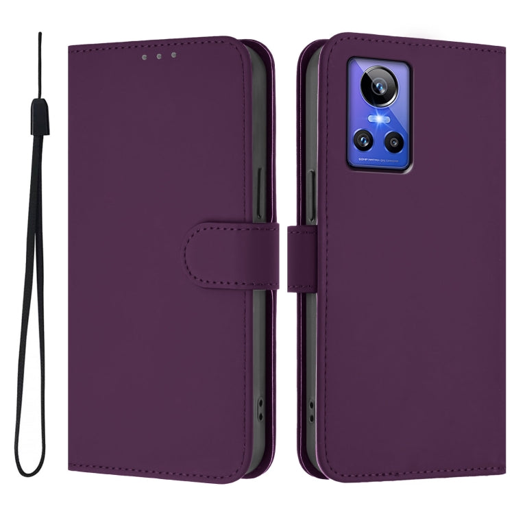 For Realme GT Neo 3 Skin Feel Solid Color Leather Phone Case with Lanyard