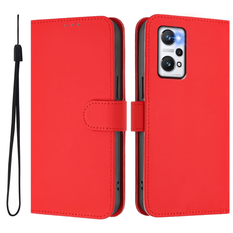 For Realme GT Neo 3T Skin Feel Solid Color Leather Phone Case with Lanyard