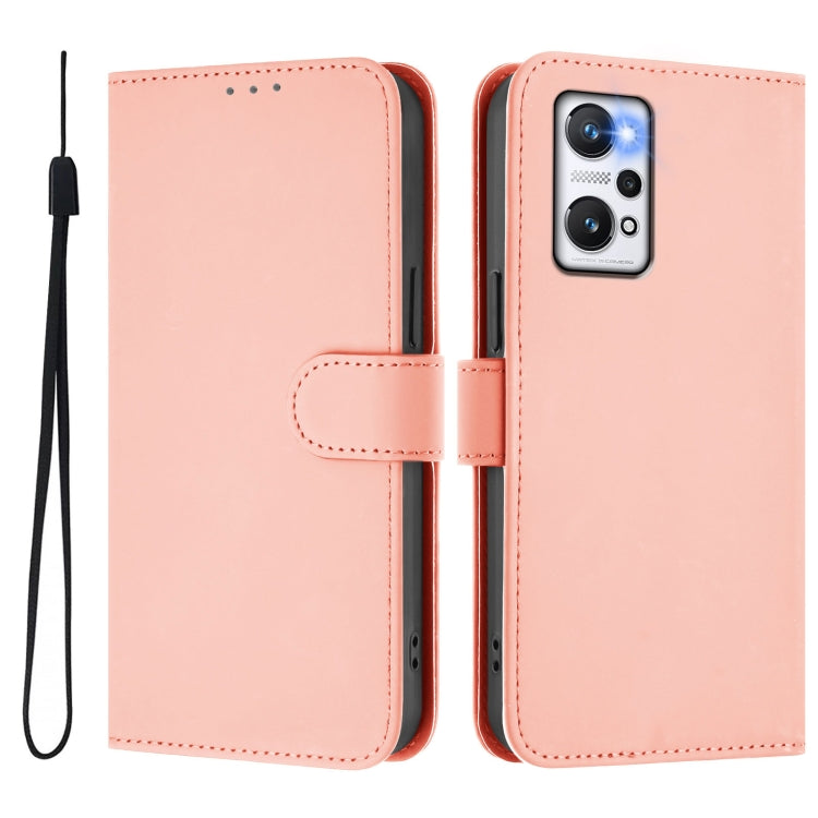 For Realme GT Neo 3T Skin Feel Solid Color Leather Phone Case with Lanyard