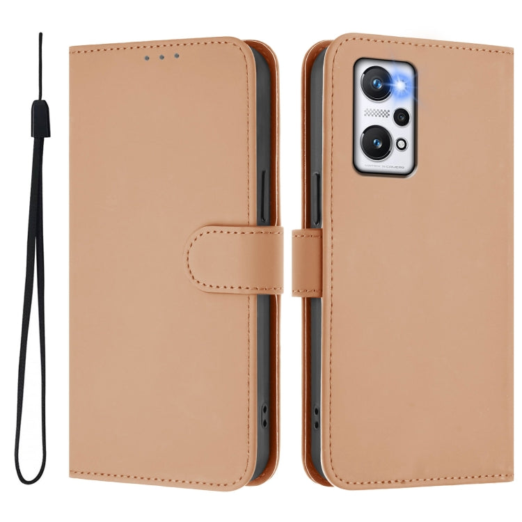 For Realme GT Neo 3T Skin Feel Solid Color Leather Phone Case with Lanyard