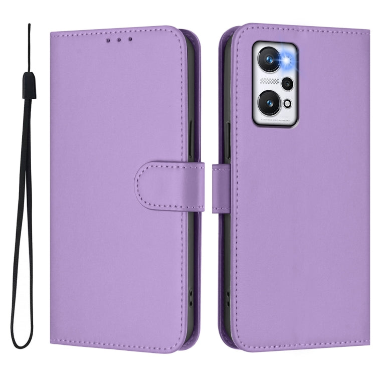 For Realme GT Neo 3T Skin Feel Solid Color Leather Phone Case with Lanyard