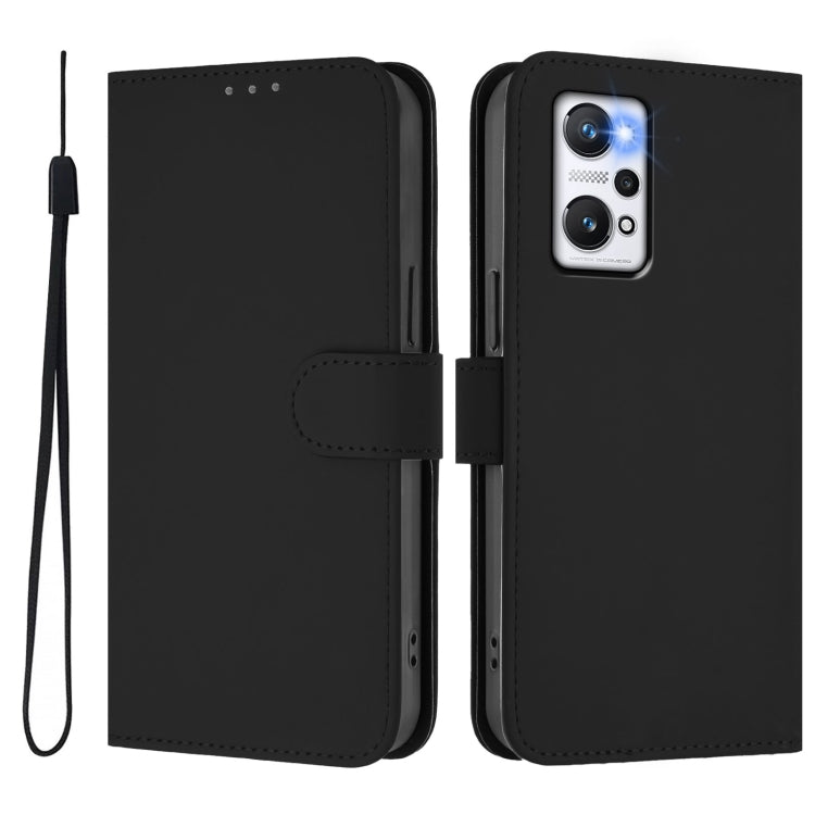 For Realme GT Neo 3T Skin Feel Solid Color Leather Phone Case with Lanyard