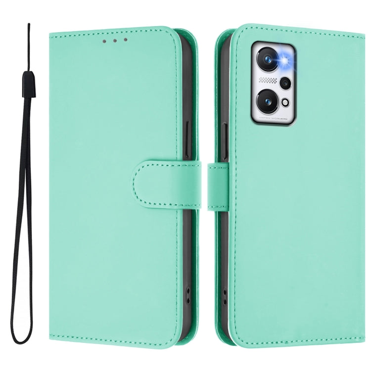 For Realme GT Neo 3T Skin Feel Solid Color Leather Phone Case with Lanyard
