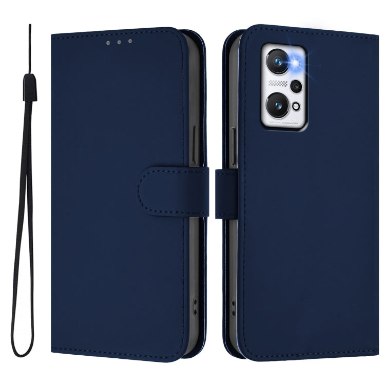 For Realme GT Neo 3T Skin Feel Solid Color Leather Phone Case with Lanyard