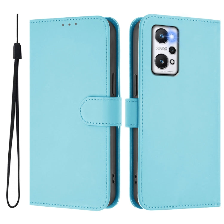 For Realme GT Neo 3T Skin Feel Solid Color Leather Phone Case with Lanyard