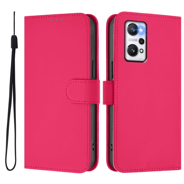 For Realme GT Neo 3T Skin Feel Solid Color Leather Phone Case with Lanyard