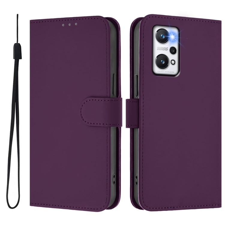For Realme GT Neo 3T Skin Feel Solid Color Leather Phone Case with Lanyard