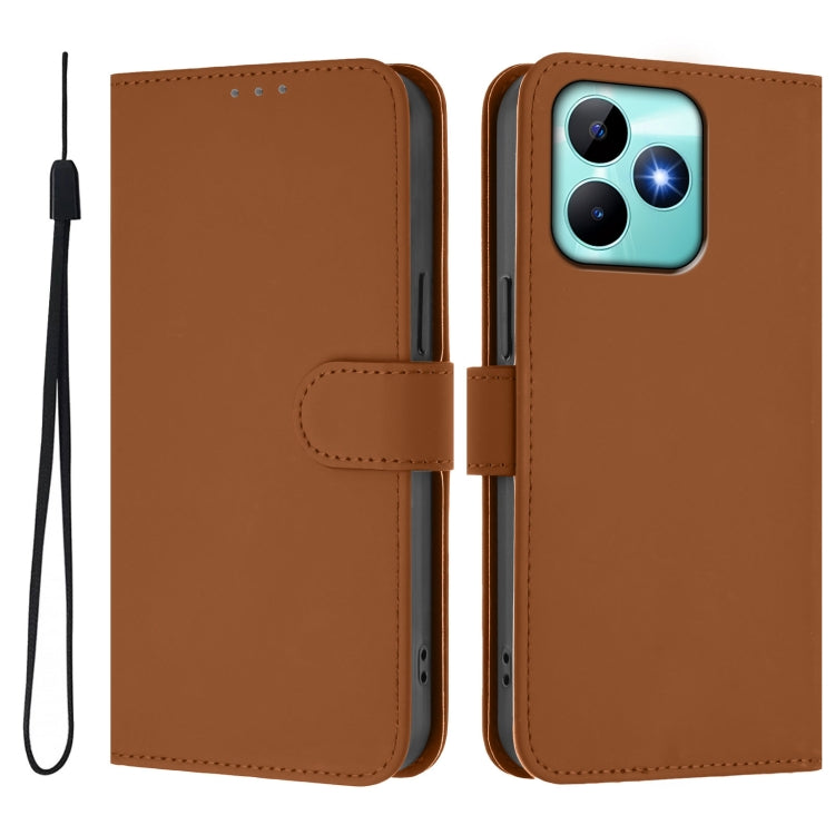 For Realme Note 50 4G Global Skin Feel Solid Color Leather Phone Case with Lanyard