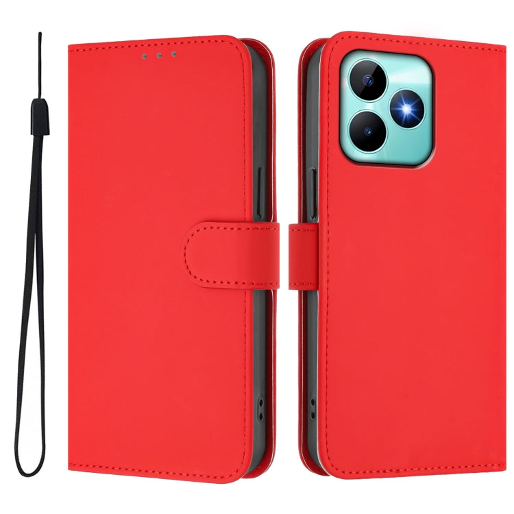 For Realme Note 50 4G Global Skin Feel Solid Color Leather Phone Case with Lanyard