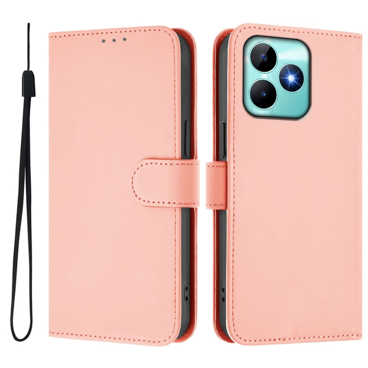 For Realme Note 50 4G Global Skin Feel Solid Color Leather Phone Case with Lanyard