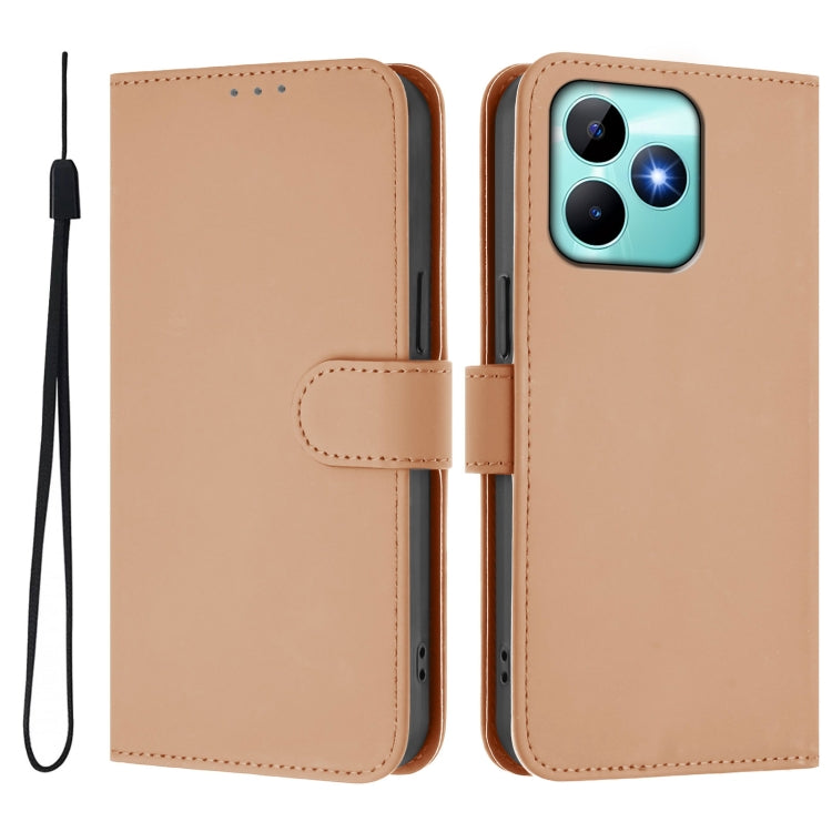 For Realme Note 50 4G Global Skin Feel Solid Color Leather Phone Case with Lanyard