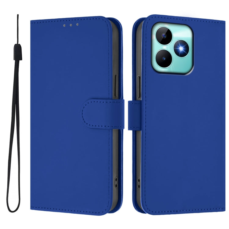 For Realme Note 50 4G Global Skin Feel Solid Color Leather Phone Case with Lanyard