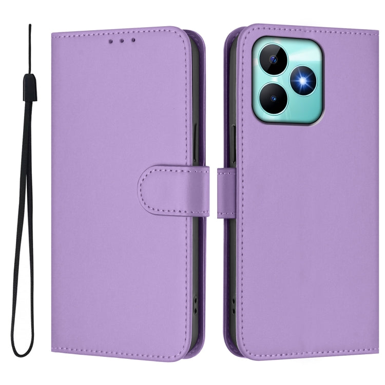 For Realme Note 50 4G Global Skin Feel Solid Color Leather Phone Case with Lanyard
