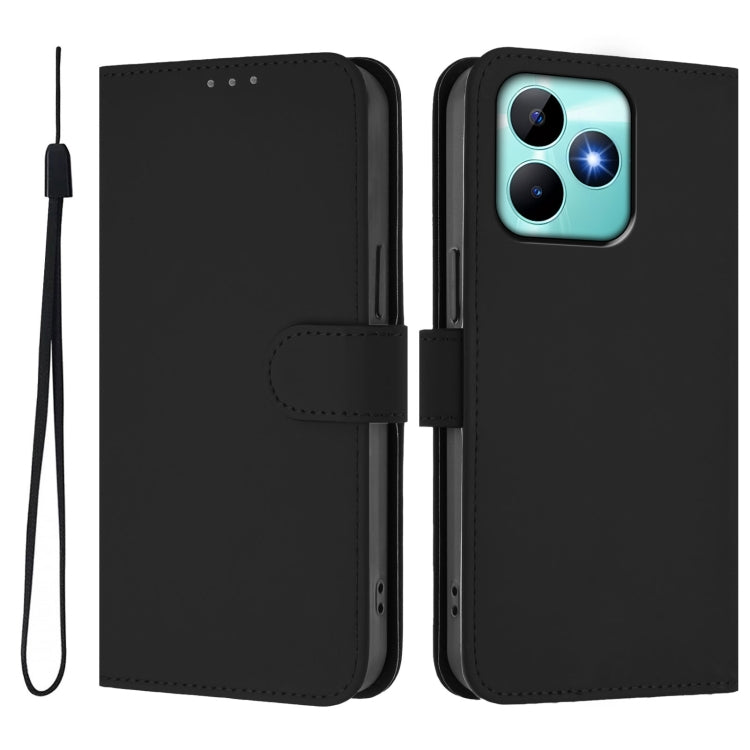 For Realme Note 50 4G Global Skin Feel Solid Color Leather Phone Case with Lanyard