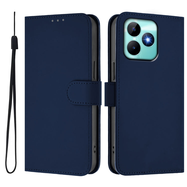 For Realme Note 50 4G Global Skin Feel Solid Color Leather Phone Case with Lanyard