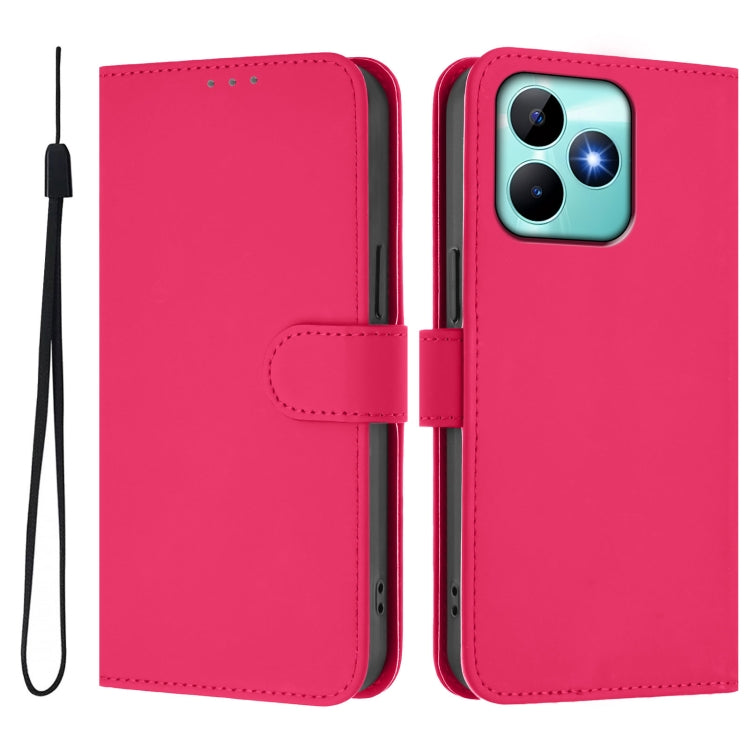 For Realme Note 50 4G Global Skin Feel Solid Color Leather Phone Case with Lanyard