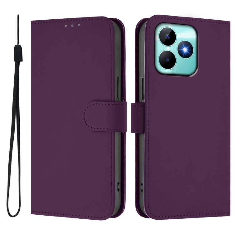 For Realme Note 50 4G Global Skin Feel Solid Color Leather Phone Case with Lanyard