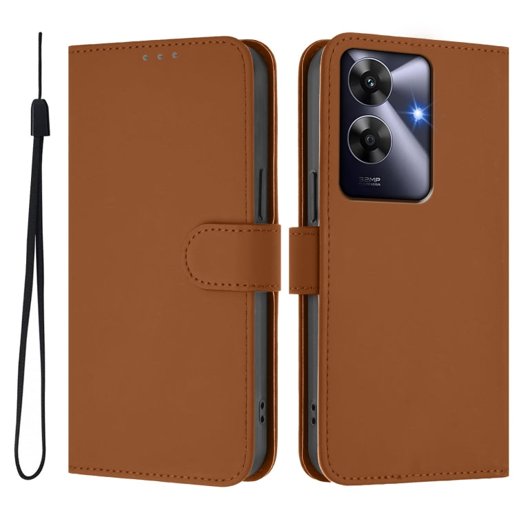 For Realme Note 60 4G Global Skin Feel Solid Color Leather Phone Case with Lanyard