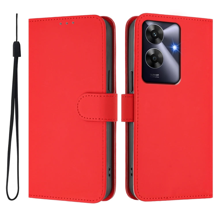 For Realme Note 60 4G Global Skin Feel Solid Color Leather Phone Case with Lanyard