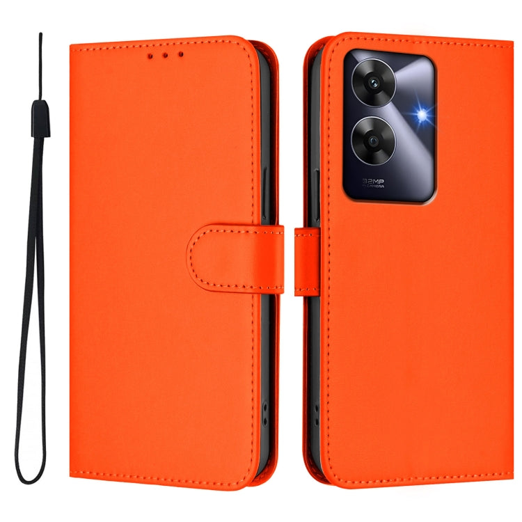 For Realme Note 60 4G Global Skin Feel Solid Color Leather Phone Case with Lanyard