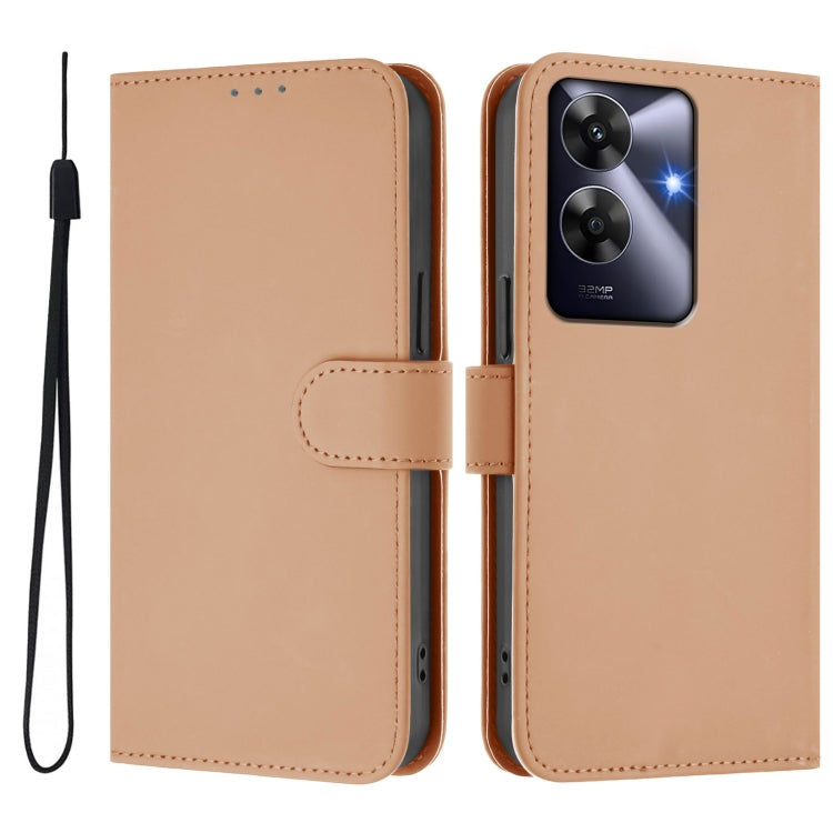 For Realme Note 60 4G Global Skin Feel Solid Color Leather Phone Case with Lanyard
