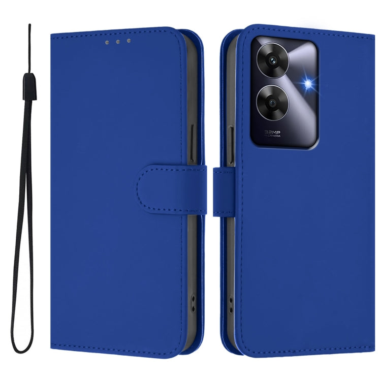 For Realme Note 60 4G Global Skin Feel Solid Color Leather Phone Case with Lanyard
